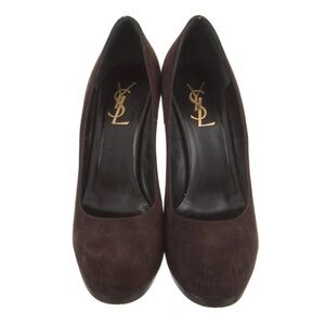 Yves Saint Laurent Dark Brown Suede Platform Pumps - Women's
